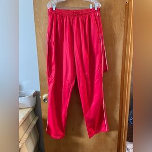 Red w/white stripe & zip hem track pants 31” inseam